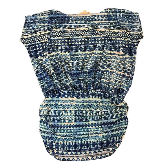 BODEN Womens Small Short Sleeve Blue White Aztec Tunic Cinched Waist Boho Spring - Picture 1 of 9